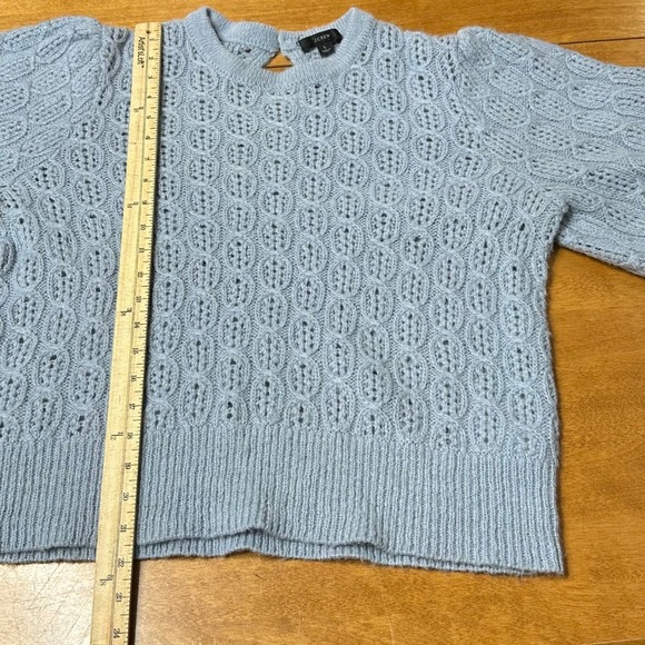 J. Crew Balloon Sleeve Cable Knit Sweater Dusty Blue Alpaca Wool Blend Preppy L - Picture 3 of 9